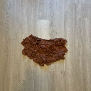 Brown Ruffle Mini Shorts XS